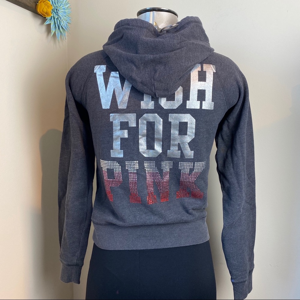 Victoria’s Secret PINK 90’s Bling hoodie embellished Size Small Gray Y2K 00s